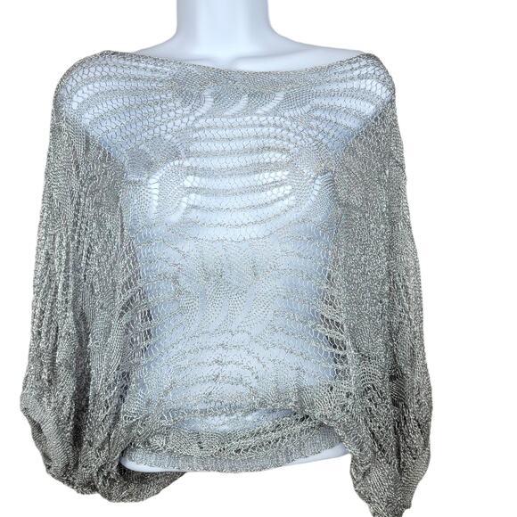 Dolce Cabo Sweaters - Dolce Cabo Open Weave Silver Metallic Pullover Boatneck Slouch Sweater - Size S